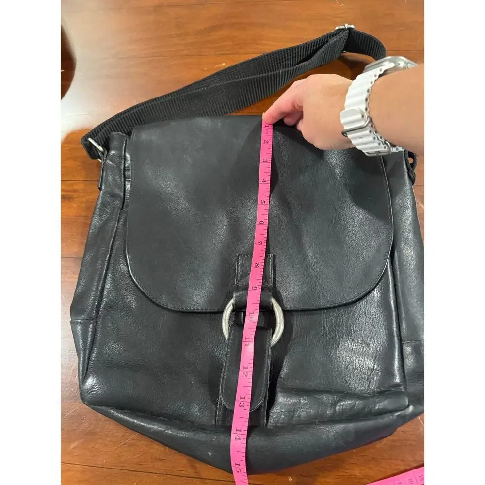 Leather black satchel unisex laptop work travel carry shoulder bag
